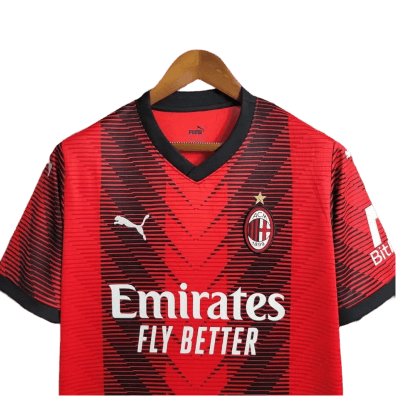 AC milan football jersey 23/24 home red geometric patterns san siro heritage