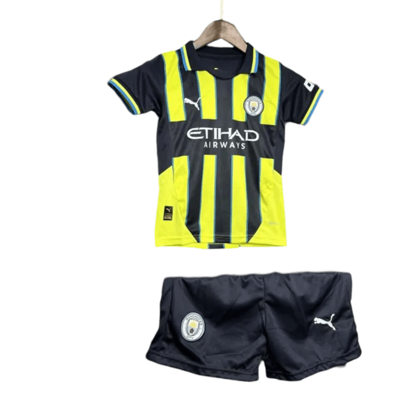 Man City Kids Kit Away 2024/25 Neon Yellow - LEAKITS