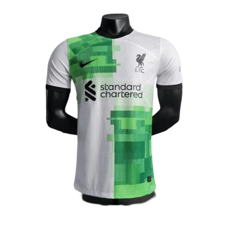 Liverpool away kit 23/24 player version green white geometric design athletic performance LEAKITS Store