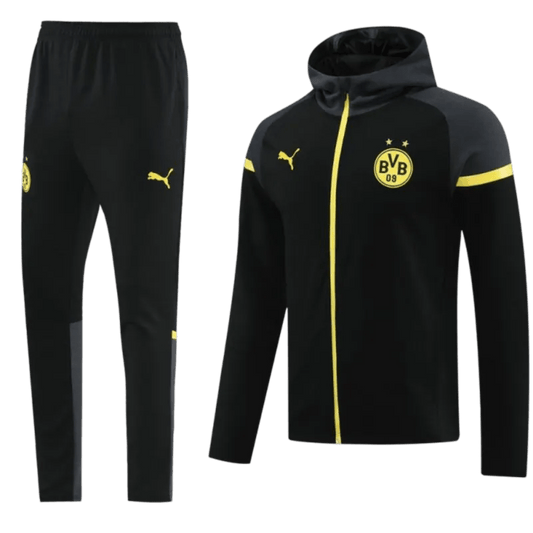 2024/2025 Borussia Dortmund Black Hoddie Full Zipper Jacket + Long Pants | GoatGears Store - LEAKITS