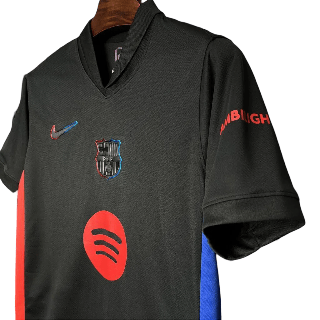 Barcelona away jersey fan version 24/25 black red blue accents authentic construction