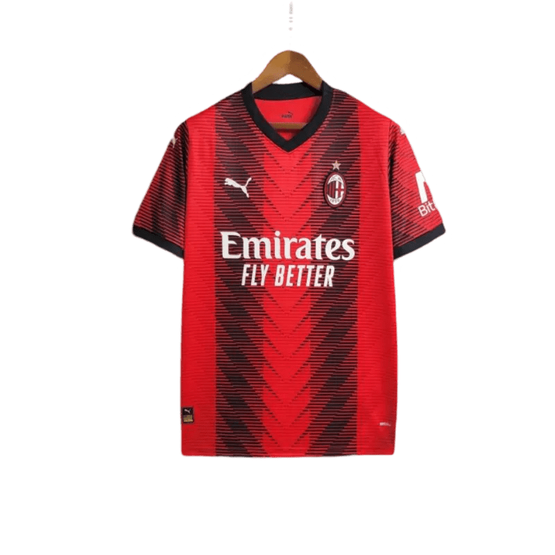 AC milan football jersey 23/24 home geometric red patterns black accents rossoneri LEAKITS Store