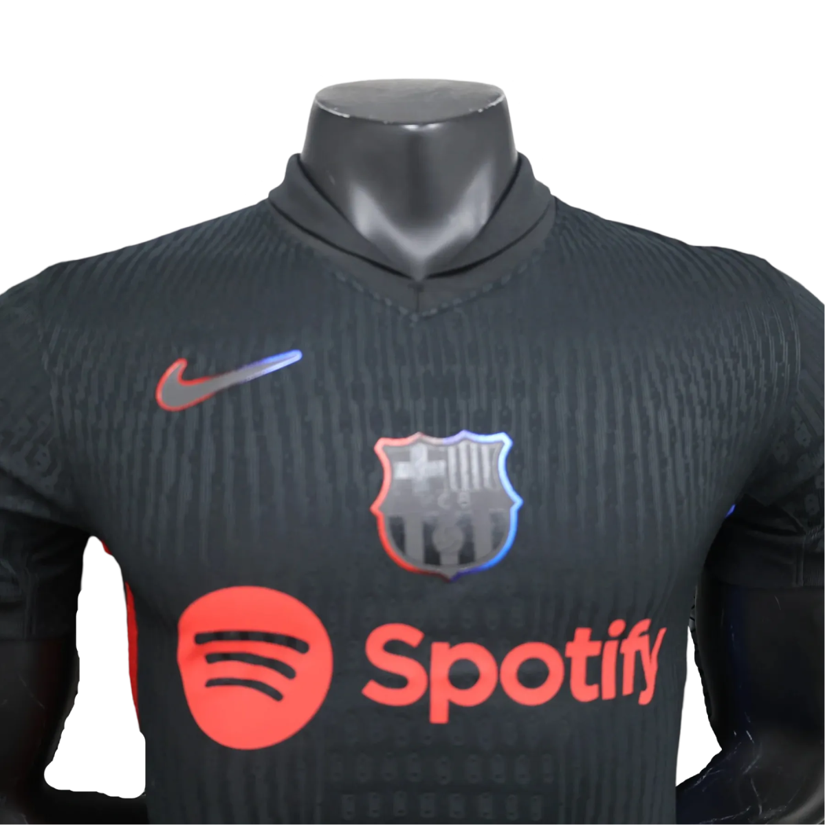 Barcelona away kit 24 25 player version black athletic performance red blue accents heritage