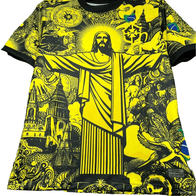Brazil christ jersey yellow special edition jesus redeemer religious football heritage