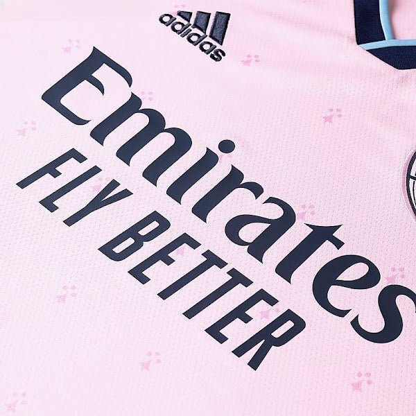 Arsenal kit pink third 2022/23 pink blue trim Premier League innovation