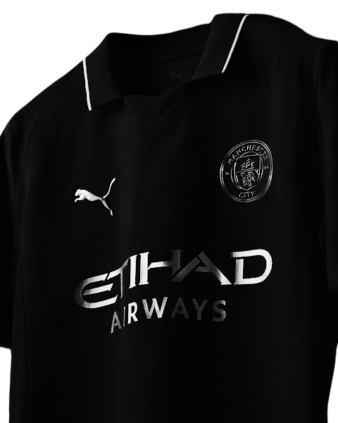 Manchester city away kit 25/26 fan version black sophisticated design authentic construction