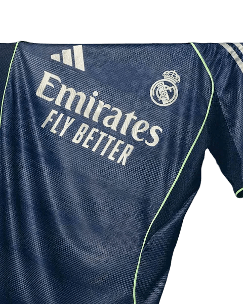 Real madrid 2025/26 kit away navy blue design authentic construction heritage quality