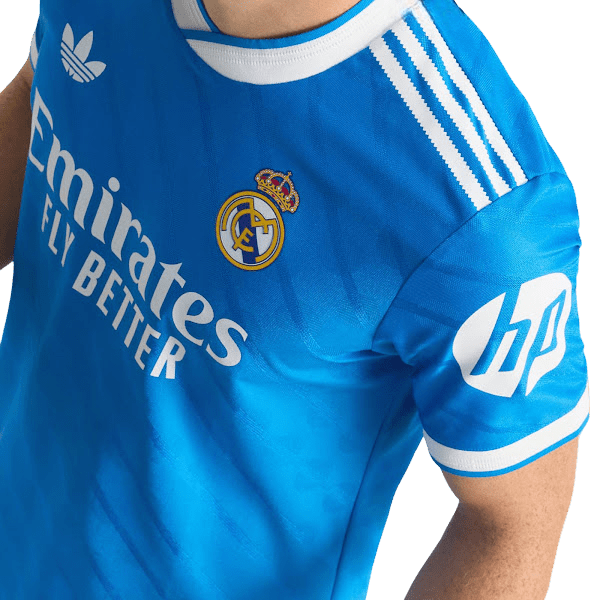 Real madrid third kit blue 25/26 design authentic construction heritage quality