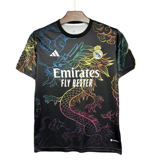 Real madrid black dragon jersey 24/25 multi-color special vibrant dragon artwork LEAKITS Store