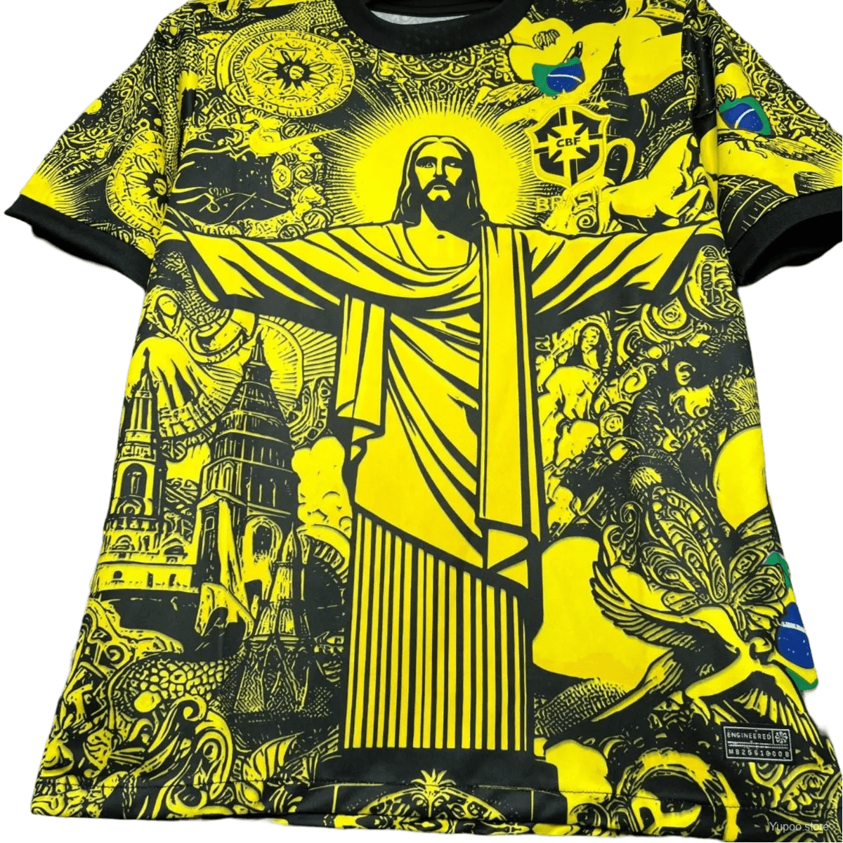 Brazil christ jersey yellow special edition jesus redeemer religious football heritage