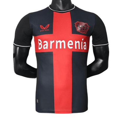 Bayer leverkusen home kit 23/24 player version traditional red cross black background LEAKITS Store