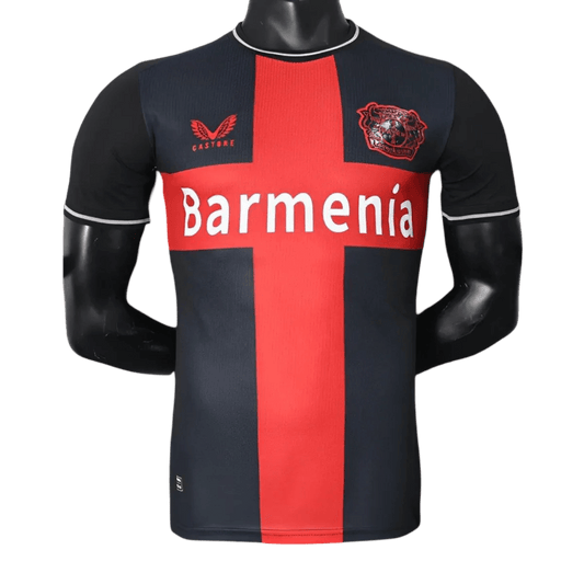 Bayer leverkusen home kit 23/24 player version traditional red cross black background LEAKITS Store