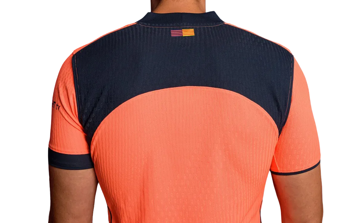 Barcelona orange jersey fan version 25/26 third kit bold orange navy construction authentic