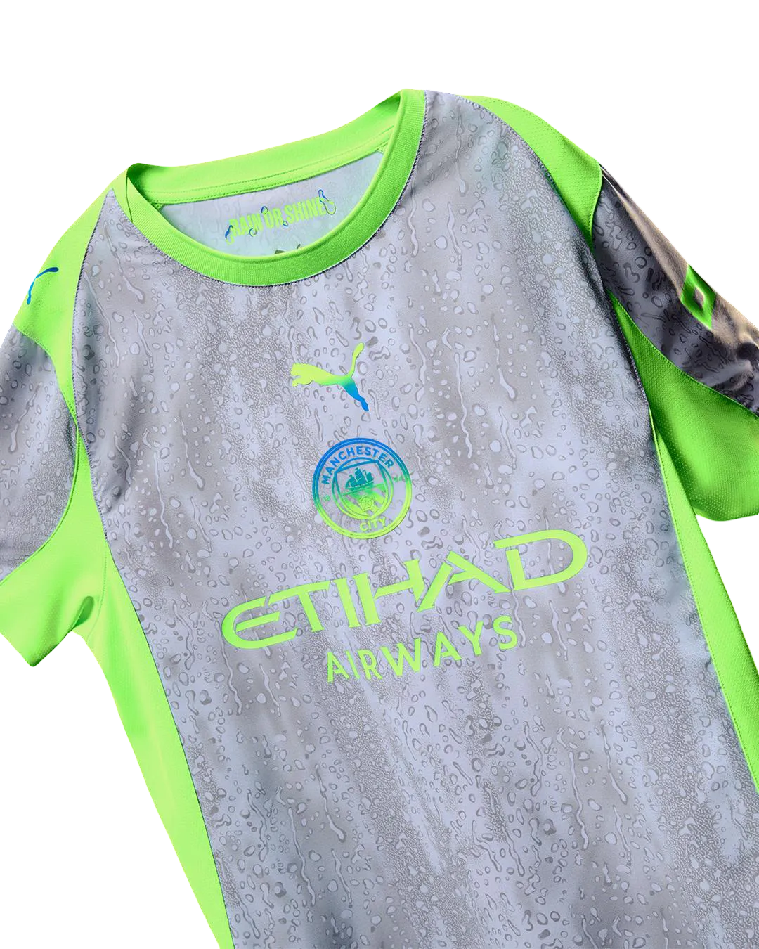 Man city third kit fan version 25/26 contemporary grey fluorescent design authentic construction