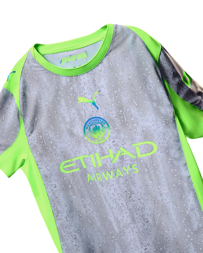 Man city third kit fan version 25/26 contemporary grey fluorescent design authentic construction
