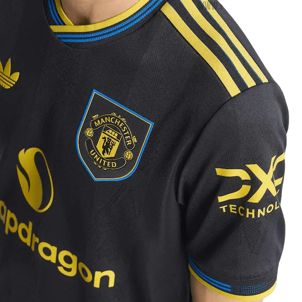 Manchester united black jersey fan version 25/26 third black design authentic construction heritage