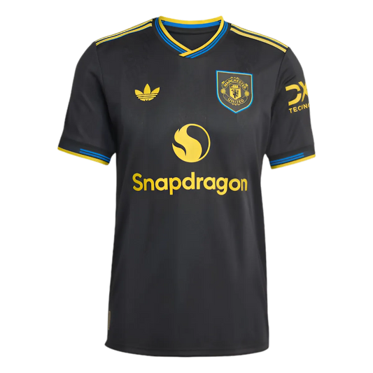 Manchester united third kit 25 26 fan version black yellow blue accents snapdragon future LEAKITS Store