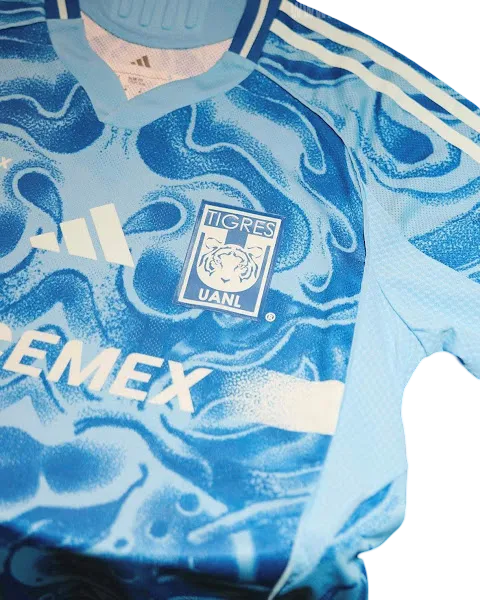 Tigres soccer jersey away fan version 25/26 blue tiger design authentic construction heritage quality