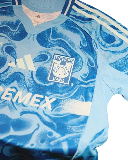 Tigres soccer jersey away fan version 25/26 blue tiger design authentic construction heritage quality
