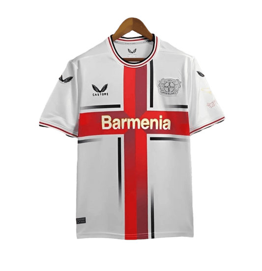 Bayer leverkusen away jersey 24 25 white cross red design black accents LEAKITS Store