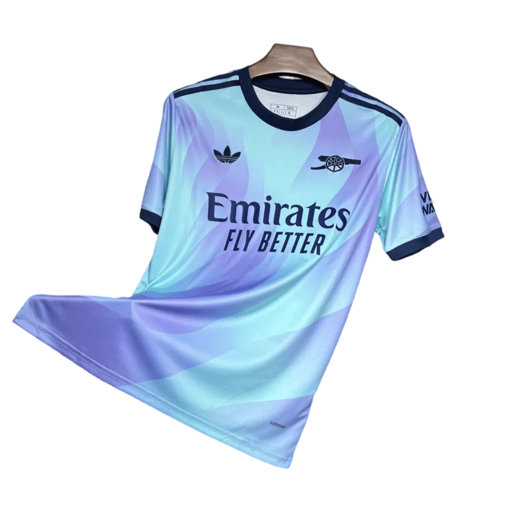 Arsenal third jersey 24/25 gradient design blue purple authentic construction emirates