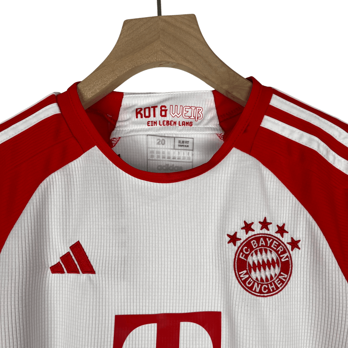 Childrens Bayern München jersey home 23 24 white red Allianz Arena FCB excellence
